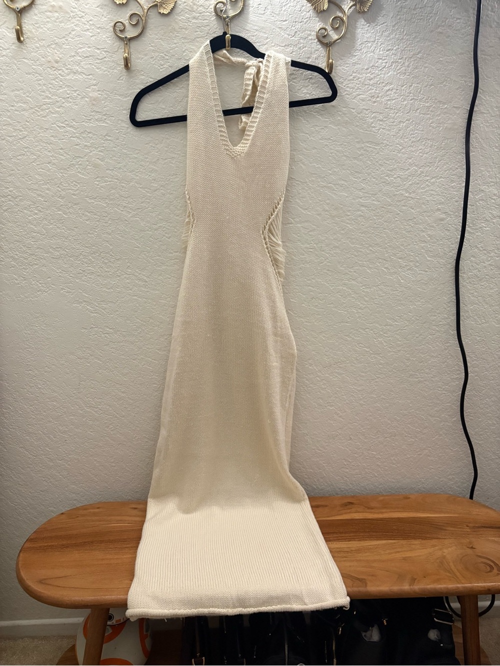Mapcie Cream Knit Halter Maxi Dress
